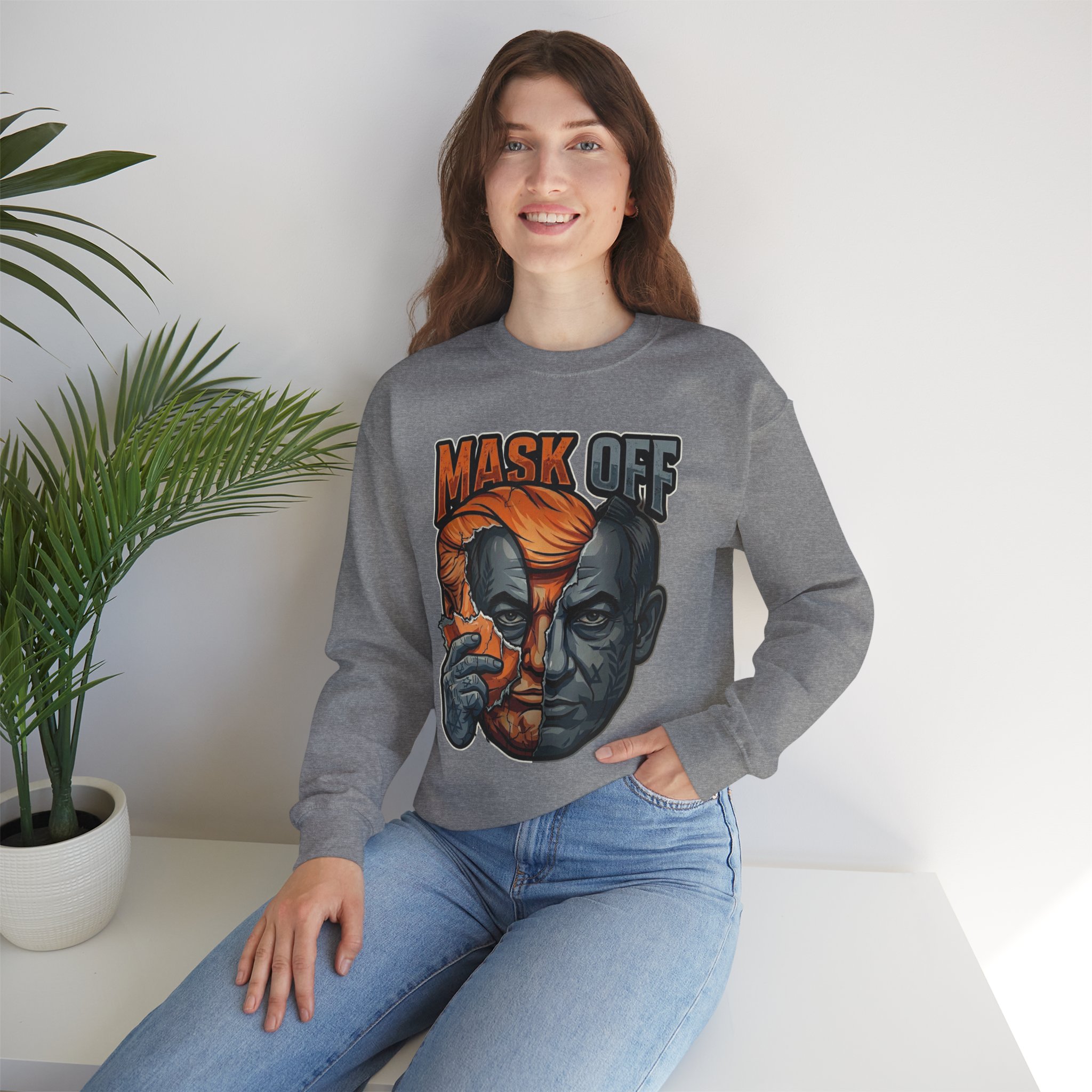 Mask Off | Trump and Netanyahu (Political Satire Crewneck) - Image 100