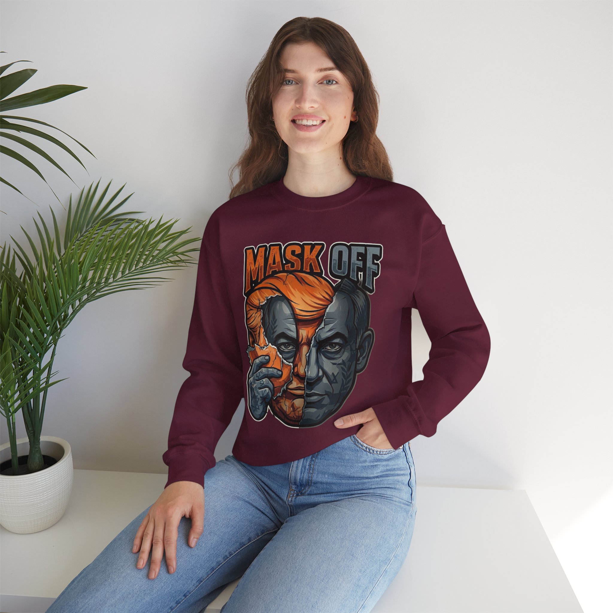 Mask Off | Trump and Netanyahu (Political Satire Crewneck) - Image 82